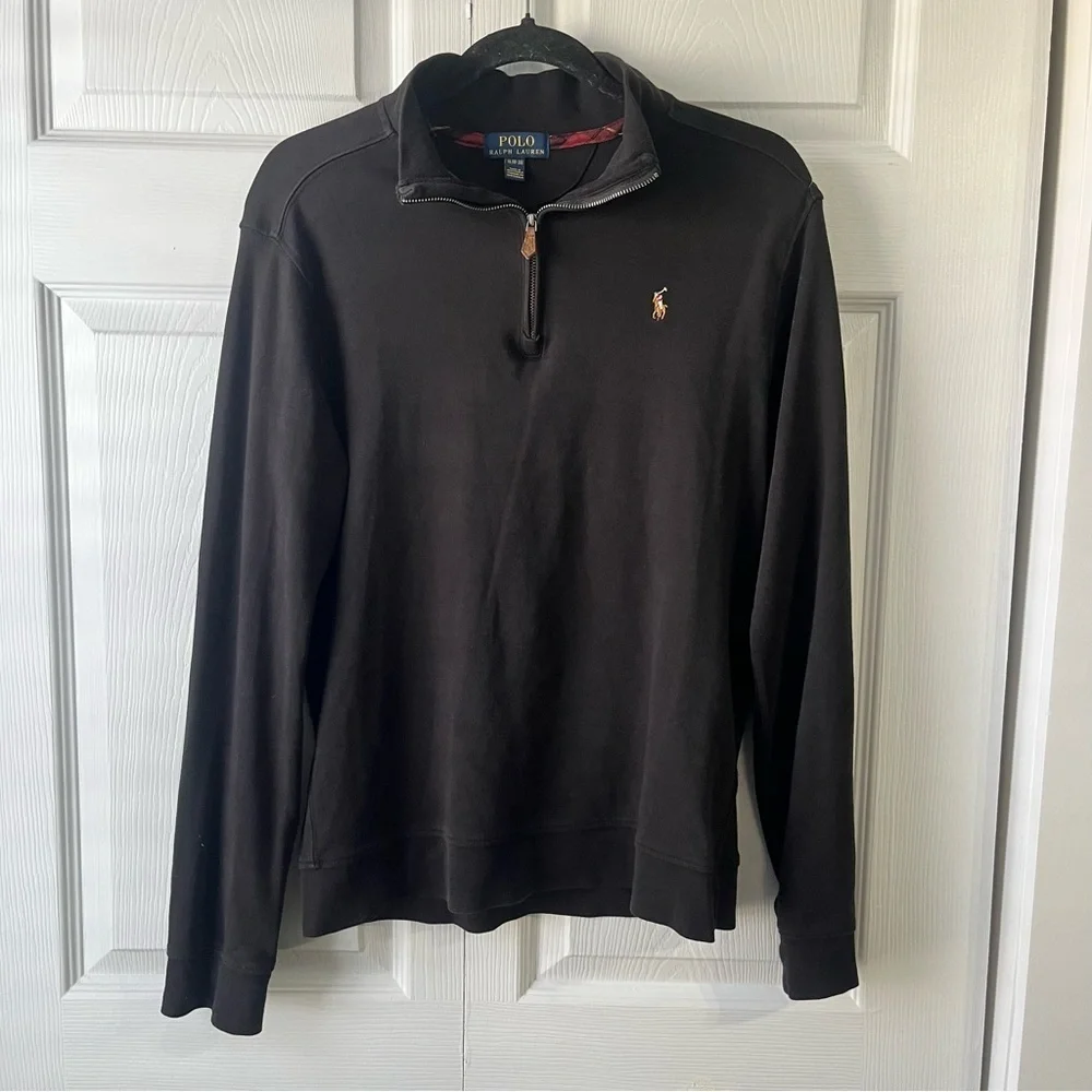 Mens Polo Ralph Lauren 1/4 Zip Black Size XL (18/20)